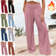 thumbnail image 1 of Mifsaly Wide Leg Linen Pants for Women Flowy Summer Beach Vacation Pant High Waisted Smocked Elastic Waist Casual Trousers with Pockets XXL, 1 of 5