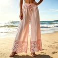 thumbnail image 1 of Mifsaly Wide Leg Palazzo Pants for Women High Waist Drawstring Casual Lounge Trousers Floral Lace Hem Flowy Beach Vacation Boho Bottoms Pink,M, 1 of 5