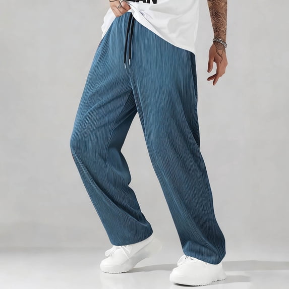 Mifsaly Wide Leg Sweatpants Men Ribbed High Waist Work Pants Drawstring Breathable Baggy Pant with Pockets Sport Casual Spring Summer Outfits 2026 XXL
