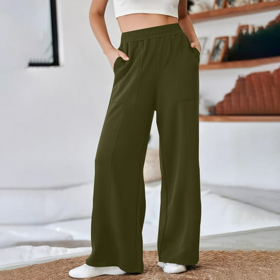 Mifsaly Wide Leg Sweatpants for Women Pleated High Waisted Straight Legs Pants with Pockets Soild Color Athletic Joggers Workout Gym Loose Pant 2025 Fall Winter Fashion Outfits
