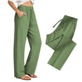 thumbnail image 1 of Mifsaly Wide Leg Track Pants Women High Waisted Quick-Dry Pants Comfortable Breathable Gym Outdoor Workout Athletic Summer Clothes with Pockets Army Green,XL, 1 of 7