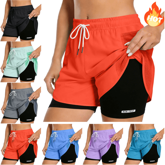 Mifsaly Women 2 In 1 Running Shorts with Pockets Double Layer Athletic Workout Gym Shorts High Waisted Breathable Lightweight Yoga Training Exercise Activewear XL