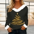 thumbnail image 1 of Mifsaly Women Christmas Sweatshirts Faux Fur Collar and Cuffs Loose Shirt V-Neck Long Sleeve Classic Pullover Tops Xmas Tree Print Festival Blouse Tunic Vintage T-Shirt 2025 Holiday Outfits, 1 of 4