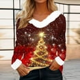 thumbnail image 1 of Mifsaly Women Christmas Sweatshirts Faux Fur Collar and Cuffs Loose Shirt V-Neck Long Sleeve Classic Pullover Tops Xmas Tree Print Festival Blouse Tunic Vintage T-Shirt 2025 Holiday Outfits, 1 of 4