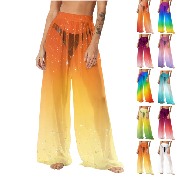 Mifsaly Women Cover Up Pants See-Through Sheer Mesh Beach Pant Lightweight Flowy Elastic Waist Trousers Spring Summer Vacation Outfits 2026 M