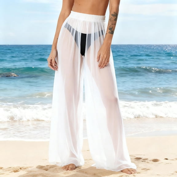 Mifsaly Women Cover Up Pants See-Through Sheer Mesh Beach Pant Lightweight Flowy Elastic Waist Trousers Spring Summer Vacation Outfits 2026 M