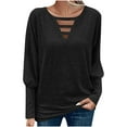 thumbnail image 1 of Mifsaly Women Cutout Long Sleeve Tops Oversized V Neck Going Out T-Shirts Casual Loose Fit Blouse Office Hollow-Out Spring Fall Shirts Black, 1 of 6