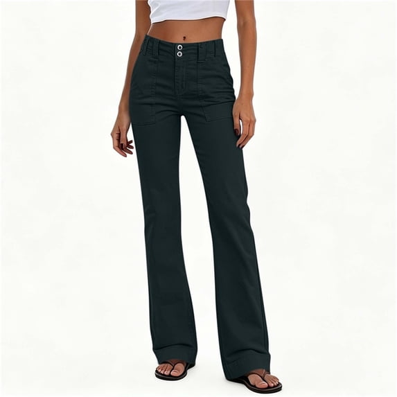 Mifsaly Women High Waist Flare Pants Straight Leg Casual Work Office Pants Slim Fit Everyday Fashion Trousers with Pockets Dark Blue,S