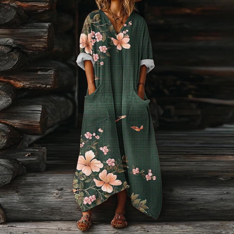casual modern kaftan dress Mifsaly Women Dresses Floral Print 3/4 Sleeve V Neck Summer Flowy Oversized Travel Vacation Sundress with Pockets XXL gold button dress down%20front%2C%20it%20is%20effortless%20enough%20for%20a%20summer%20afternoon%20and%20striking%20enough%20for%20an%20evening%20out Ethereal Floral A-Line Sheer Satin Composition:Shell: (Knitted Fabric 100% Cotton, Net Fabric 100% Nylon) 
Lining: (Woven Fabric 100% cotton) 
Exclusive of decoration