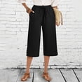 thumbnail image 1 of Mifsaly Women Linen Capri Pants Side Slits Lightweight Breathable Cropped Pant Drawstring Waist Beach Vacation Summer Clothes with Pockets M, 1 of 9