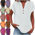 thumbnail image 1 of Mifsaly Women Linen Tops V-Neck Short Sleeve Blouse 2 Buttons Loose Business Shirts Office Summer T-Shirts Lightweight Cozy Breathable Outfits White L, 1 of 5