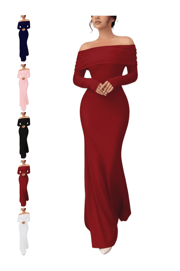 Women Long Sleeve Wedding Guest Dress Off The Shoulder Cocktail Evening Gowns Elegant formal Business Dresses Bodycon Fashion Clothes 2026 XL