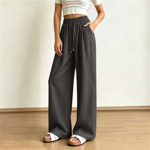 Mifsaly Women Pants Casual High Waist Wide Leg Palazzo Pants Lightweight Relaxed Fit Comfort Bottoms for Beach Lounge Work and Travel Gray,XL