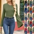 thumbnail image 1 of Mifsaly Women Ribbed Long Sleeve Crop Tops Crew Neck Slim Fit Knit Blouse Night Going Out Stretchy T-Shirts Girlfriend Valentine Gifts Shirt Spring Summer Fashion Loungewear Army Green, 1 of 7