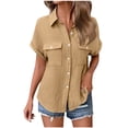 thumbnail image 1 of Mifsaly Women'S Button Down Shirts Short Sleeve Linen Shirt Dressy Casual Work Blouses Collared Lightweight Flowy Going Out Summer Tops L, 1 of 6