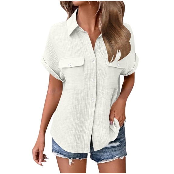 Mifsaly Women'S Button Down Shirts Short Sleeve Linen Shirt Dressy Casual Work Blouses Collared Lightweight Flowy Going Out Summer Tops XL