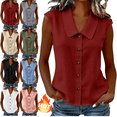 thumbnail image 1 of Mifsaly Women Sleeveless Button Down Shirts Casual V Neck Tank Tops Summer Lightweight Business Casual Blouses Collared Office Work Linen Top L, 1 of 7