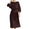 thumbnail image 1 of Mifsaly Women Summer Dresses Crewneck 3/4 Sleeve Elegant Linen Dresses with Belt Loose Tunic Dressy Casual Lightweight Vacation Beach Outfits Coffee M, 1 of 8