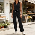thumbnail image 1 of Mifsaly Women Track Suits 2 Piece Set Sleeveless V Neck Tops and Drawstring Straight Leg Pants with Pockets Soft Comfortable Casual Athletic Workout Matching Lounge Outfits Black,M, 1 of 8