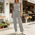 thumbnail image 1 of Mifsaly Women Track Suits 2 Piece Set Sleeveless V Neck Tops and Drawstring Straight Leg Pants with Pockets Soft Comfortable Casual Athletic Workout Matching Lounge Outfits Gray,XL, 1 of 8