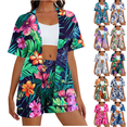 thumbnail image 1 of Mifsaly Women Vacation Sets Summer 2 Piece Casual Tropical Graphic Matching Outfits Short Sleeve Open Front Oversized Cardigans Comfy Drawstring Elastic Waist Beach Shorts, 1 of 8
