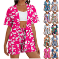 thumbnail image 1 of Mifsaly Women Vacation Sets Summer 2 Piece Casual Tropical Graphic Matching Outfits Short Sleeve Open Front Oversized Cardigans Comfy Drawstring Elastic Waist Beach Shorts, 1 of 8