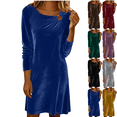 thumbnail image 1 of Mifsaly Women Velvet Long Sleeve Dress Cowl Neck Elegant Velour Shift Dresses Soft Loose Work Travel Cocktail Evening Party Gowns Funny Festival Vintage Fashion Outfits Navy L, 1 of 8