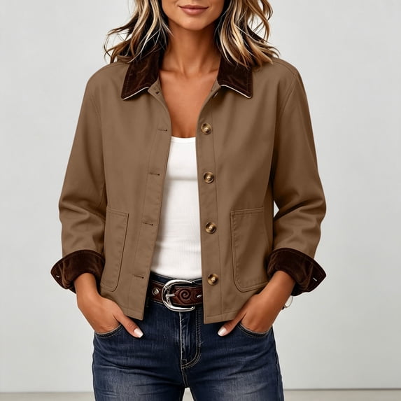 Mifsaly Women's Barn Jackets Corduroy Collar Button Down Windbreaker Jacket Fall Winter Vantage Fashion 2026 Daily Going Out Street Boyfriend Style Work Office Casual Clothes