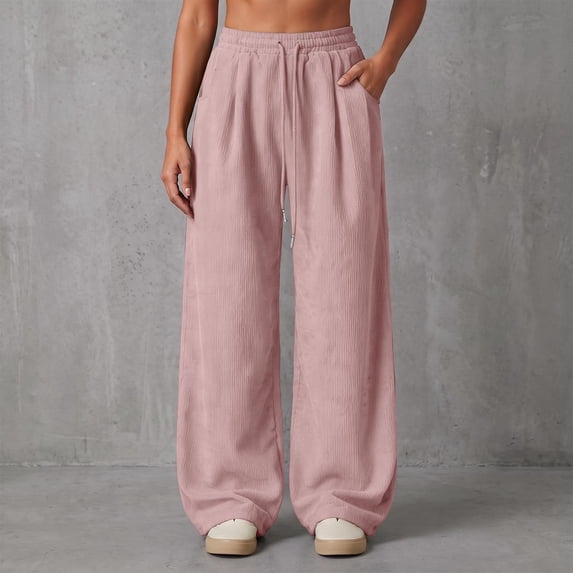 Mifsaly Women's Corduroy Casual Pants Wide Leg Baggy Sweatpants Fall Winter Drawstring Waist Workout Athletic Outfits with Pockets