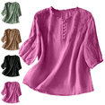thumbnail image 1 of Mifsaly Women's Cotton Linen Embroidered Boho Tops 3/4 Sleeve V-Neck Bohemian Blouses Plus Size Elbow Sleeve Pullover Tunic Tops Camisetas Mujer, 1 of 3