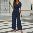 thumbnail image 1 of Mifsaly Women's Jumpsuits V-Neck Short Sleeve Button Front Jumpsuit Ruffle Elastic Waist Wide Leg Rompers Lounge Work Summer One Piece Outfits with Pockets XXL, 1 of 9