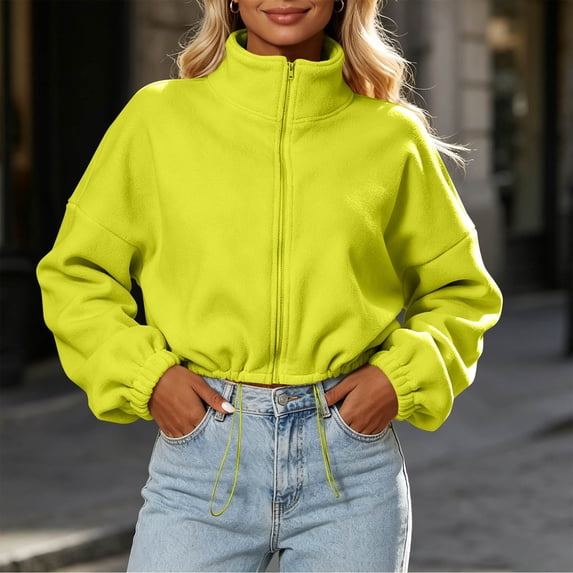 Mifsaly Women's Long Sleeve Sweatshirts Full Zip Collared Pullover Tops Drawstring Cropped Warm Fall Winter Fashion Sweat Shirts