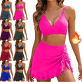 thumbnail image 1 of Mifsaly Women's Two Piece Bikini Set with Swim Skirt Ruffle Hem Bathing Suits High Waisted Skirted Bottom Side Drawstring Swimsuit for Sporty Beach Activity XL, 1 of 9