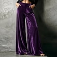 thumbnail image 1 of Mifsaly Women's Velvet Wide Leg Trousers High Waisted Flowy Palazzo Pants Fall Winter Elegant Evening Party Business Casual Outfits with Pockets, 1 of 7