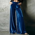 thumbnail image 1 of Mifsaly Women's Velvet Wide Leg Trousers High Waisted Flowy Palazzo Pants Fall Winter Elegant Evening Party Business Casual Outfits with Pockets, 1 of 9