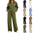 thumbnail image 1 of Mifsaly Womens 2 Piece Lounge Set Half Zip Pullover Top and Wide Leg Pants Casual Matching Outfit Drawstring Waist Relaxed Fit Soft Travel Airport Fall Winter, 1 of 7