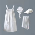 thumbnail image 1 of Mifsaly Womens 4 Piece Plush Bath Dress Set Absorbent Sleeveless Wrap Shower Robe with Pockets,Hair Towel Wrap, Dry Hair Cap & Bath Towel White,Free Size, 1 of 8
