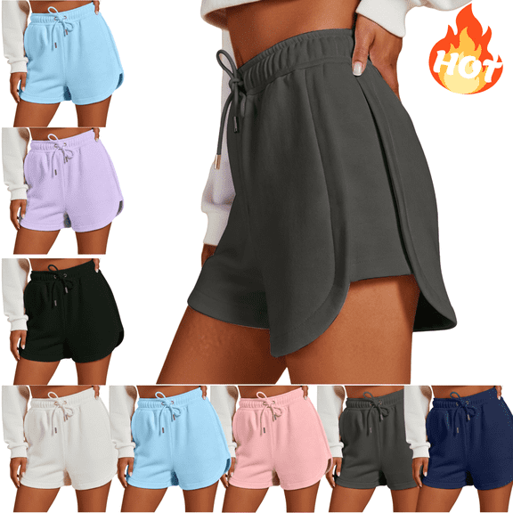 Mifsaly Womens Athletic Shorts 5 Inch Inseam Curved Hem High Waisted Running Shorts Drawstring Gym Yoga Fitness Summer Workout Clothes with Pockets Gray,S