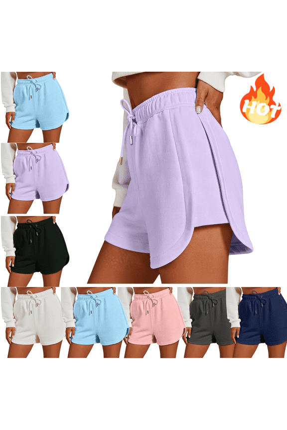 Womens Athletic Shorts 5 Inch Inseam Curved Hem High Waisted Running Shorts Drawstring Gym Yoga Fitness Summer Workout Clothes with Pockets Pink,L