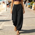 thumbnail image 1 of Mifsaly Womens Baggy Joggers Cotton Linen Flowy Pants Lightweight Loose Fit Drawstring Elastic Waist Casual Trousers with Cuffed Hem for Lounge Vacation Black,M, 1 of 6