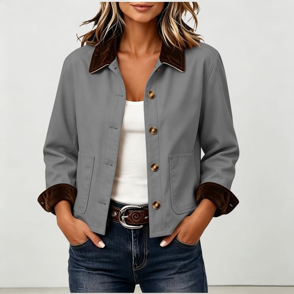 Mifsaly Womens Barn Jackets Corduroy Collar Button Down Bomber Jacket Fall Winter Fashion Vantage Western Style Daily Outdoor Casual Dating Work Office Lounge Outfits