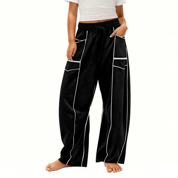 Mifsaly Womens Barrel Sweatpants Drawstring High Waist Sweatpant Oversized Casual Wide Leg Pants Soild Color Patchwork Loose Athletic Joggers with Pockets Daily Streetwear