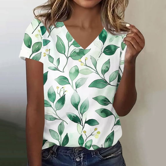 Mifsaly Womens Blouses Casual Vintage Floral Print Cotton Tshirt V Neck Short Sleeve Summer Tops Casual Loose Fit Lightweight Elegant Shirt Daily Vacation Fashion Tee L