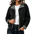 thumbnail image 1 of Mifsaly Womens Bomber Jackets Zip Up Collared Plaid Lining Windbreaker Jacket Fall Winter Windproof Comfort Daily Wear Outdoor Activity Work Office Casual Outfits Black,S, 1 of 5