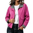 thumbnail image 1 of Mifsaly Womens Bomber Jackets Zip Up Collared Plaid Lining Windbreaker Jacket Fall Winter Windproof Comfort Daily Wear Outdoor Activity Work Office Casual Outfits Hot Pink,S, 1 of 5
