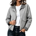 thumbnail image 1 of Mifsaly Womens Bomber Jackets Zip Up Collared Plaid Lining Windbreaker Jacket Fall Winter Windproof Comfort Daily Wear Outdoor Activity Work Office Casual Outfits Gray,2XL, 1 of 5