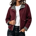 thumbnail image 1 of Mifsaly Womens Bomber Jackets Zip Up Collared Plaid Lining Windbreaker Jacket Fall Winter Windproof Comfort Daily Wear Outdoor Activity Work Office Casual Outfits Wine,XL, 1 of 5