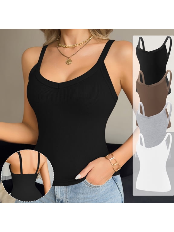 Womens Camisole Tops Spaghetti Strap V-Neck Tank Top Ribbed Stretchy Slim Fitted Soft Daily Going Out Party Vacation Layering Shirts