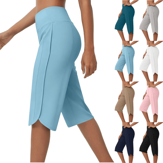 Mifsaly Womens Capri Pants Baggy High Waist Athletic Capris Pant with Pockets Relaxed Breathable Work Trousers Yoga Workout Summer Clothes