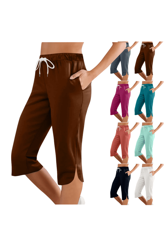 Womens Capri Pants Baggy High Waist Athletic Pant Lounge Relaxed Breathable Work Trousers Yoga Workout Summer Clothes with Pockets